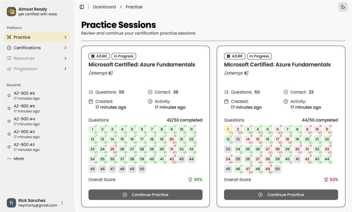 Almost Ready practice interface